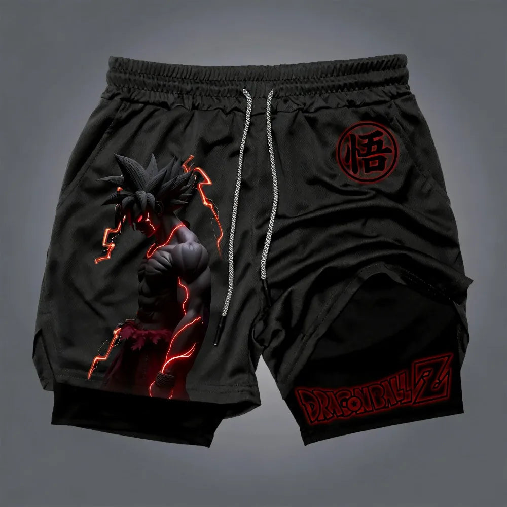 Produit gaming premium Fraquane, Dragon Ball Goku Unisex Harajuku Anime Printed 2026 Summer New Product Loose Sports Breathable Quick Drying Double Layer Shorts