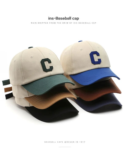 Vintage C Letter Embroidered Baseball Cap | Two-Tone Design, Adjustable Strap, Unisex for Men & Women