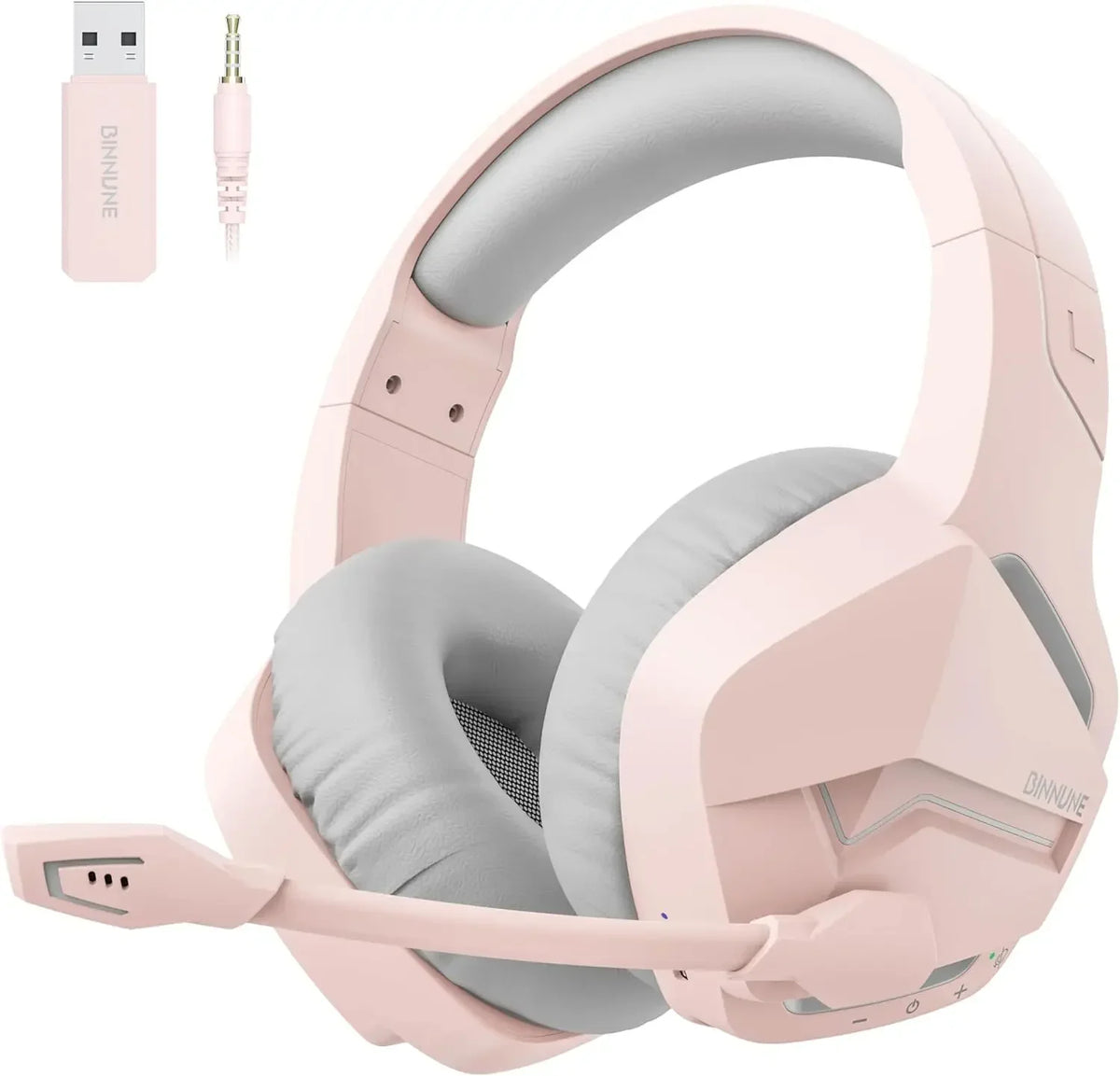Casque de jeu sans fil BINNUNE avec 2,4 GHz pour PS5, PS4, Switch, FPS Gamers casques de jeu Bluetooth 5.3 avec micro antibruit