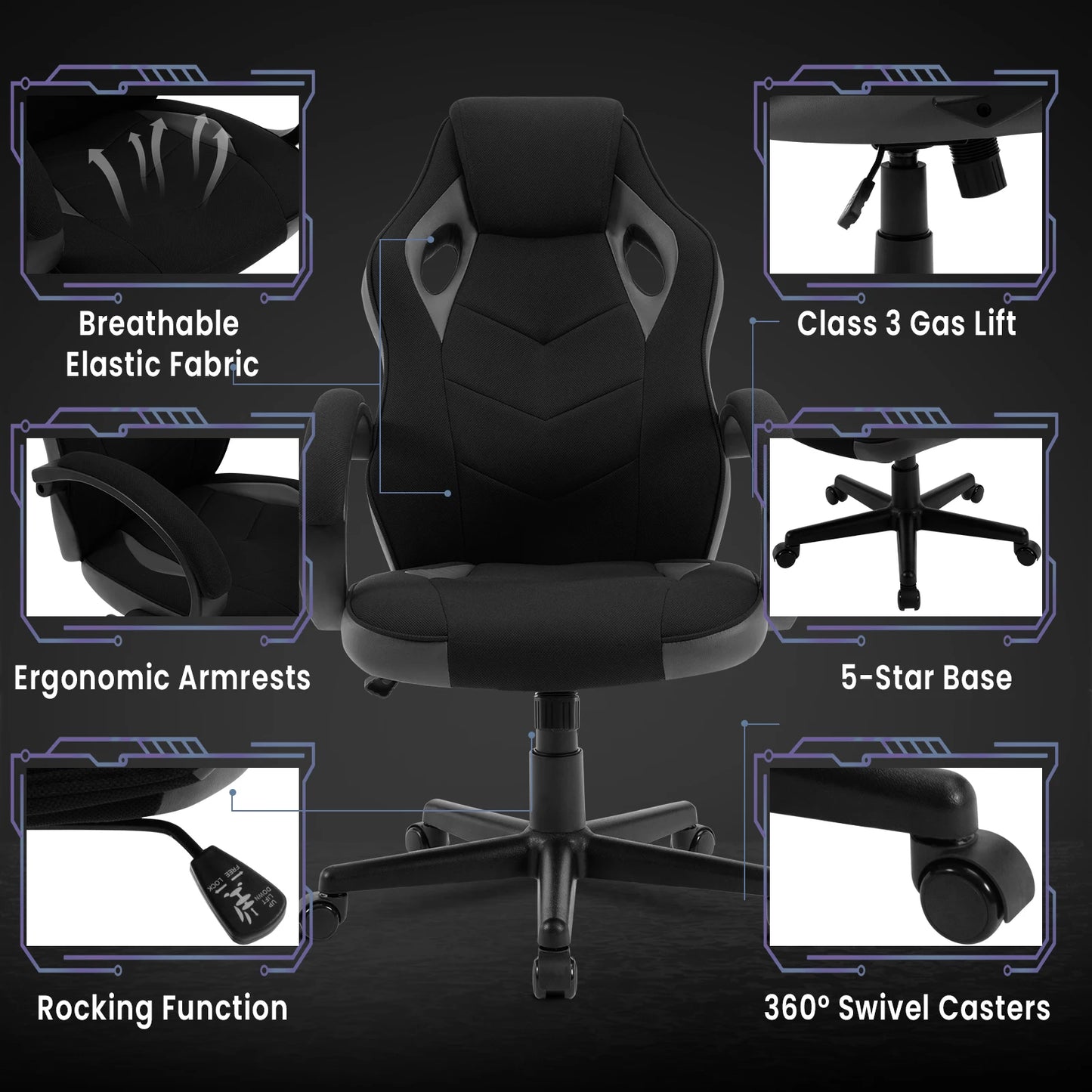 WOLTU Ergonomic Design Gaming Chair Gamer Armchair Office Computer Chair Tilt Mechanism Adjustable Height 360° Swivel High Back