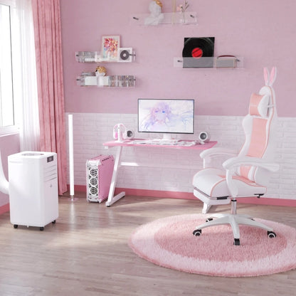 Ergonomic Gaming Chair, Reclinable Gamer Chair 135 ° , Footrest, Lumbar Cushion and Headrest, Adjustable Height, Pink