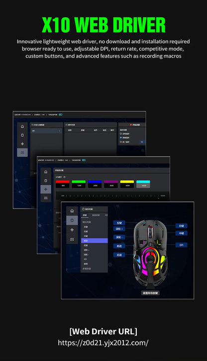 X10 Tri-Mode Gaming Mouse Wireless Mouse 10000 DPI 1000Hz Return Rate Bluetooth Mouse RGB Rechargeable Mouse BT/2.4G/Wired Mice