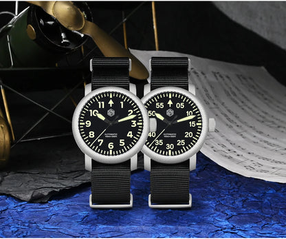 San Martin New 40mm Retro Pilot YN55 Automatic Mechanical Fashion Simple Style Men Wristwatch 100m Waterproof C3 Luminous SN0143