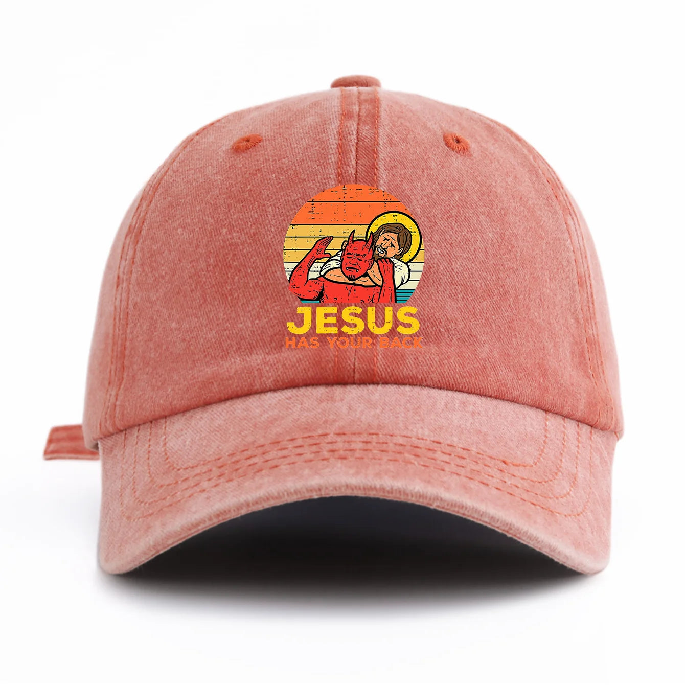1pc JESUS HAS U BACK Print Washed Baseball Cap for Adults,Minimalist Retro Style Casual Soft Adjustable Dad Hat,Perfect As Gift