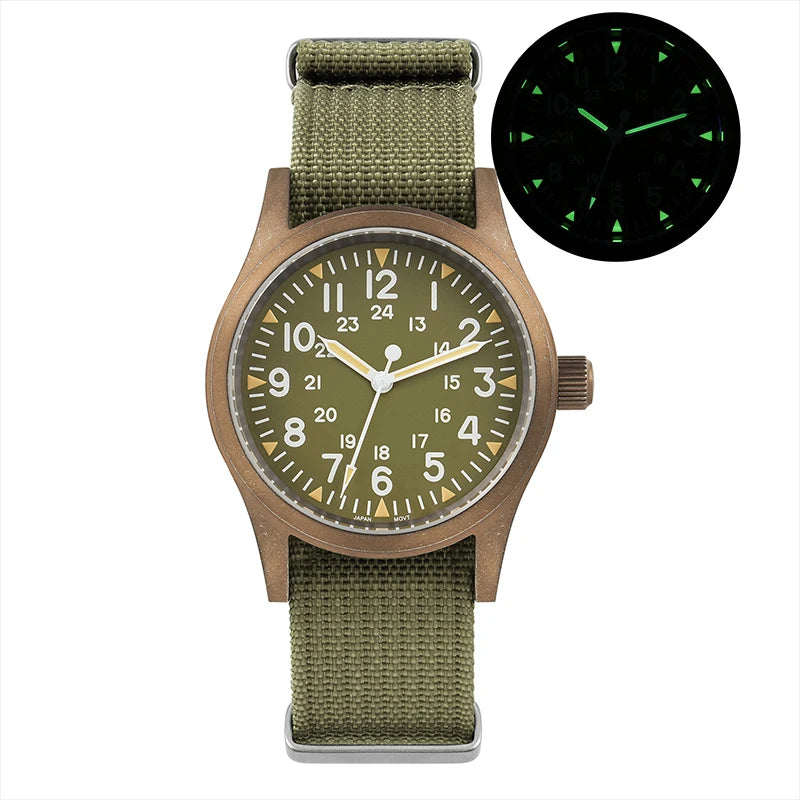 Militado ML05 38mm Vintage Watch VH31 Quartz Movement Field Watches Domed Sapphire Crystal With High Clear AR Coating Wristwatch
