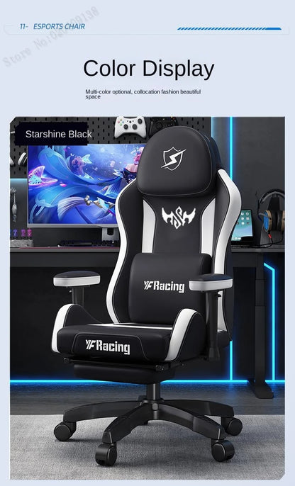 Gaming Chair with Latex Seat Cushion, Four-stage Pneumatic Cylinder, Removable Dual Headrest Adjustable Backrest, Office Chair