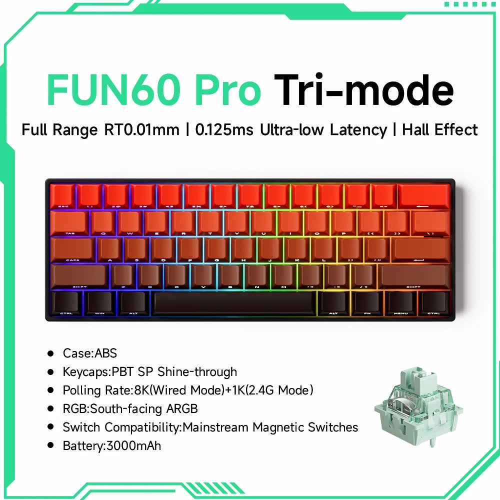 MONSGEEK FUN60 PRO&MAX HE Mechanische Tastatur mit Magnetschaltern, 60% kabellose Gaming-Tastatur, Rapid Trigger, 8K ARGB, Custom-Tastatur