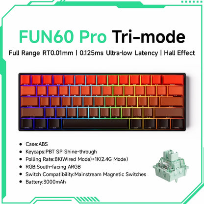 MONSGEEK FUN60 PRO&MAX HE Mechanische Tastatur mit Magnetschaltern, 60% kabellose Gaming-Tastatur, Rapid Trigger, 8K ARGB, Custom-Tastatur