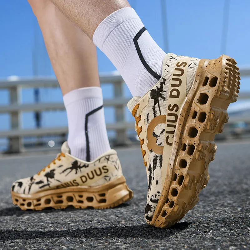 Men Sports Shoes Shock-absorbing Jogging Anti Slip Breathable Mesh Soft Soled Running Shoes Outdoor Fitness Lace Up Sports Shoes
