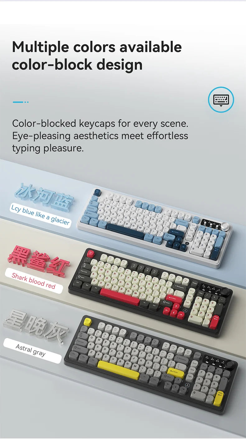 AJAZZ AF98 Wired/Wireless Keyboard Mechanical Feel Office Long Battery Life Three-Mode RGB Mixed Light ABS Keycaps Ergonomics