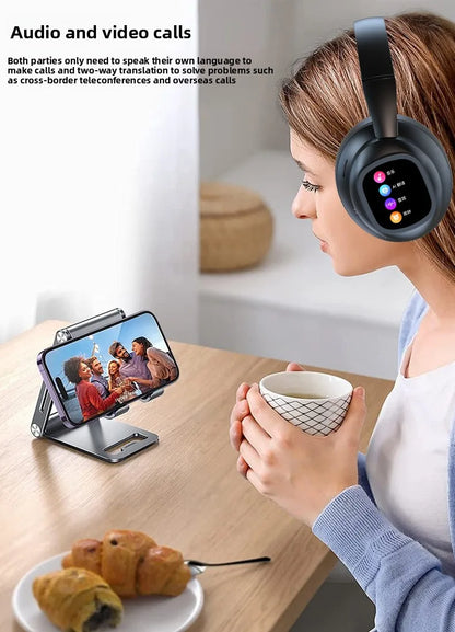 New HYUNDAI X1PRO Wireless Bluetooth 6.0 Headphone,AI Translation Earphones,100+Languages,With Magnetic Touch Control LED Screen