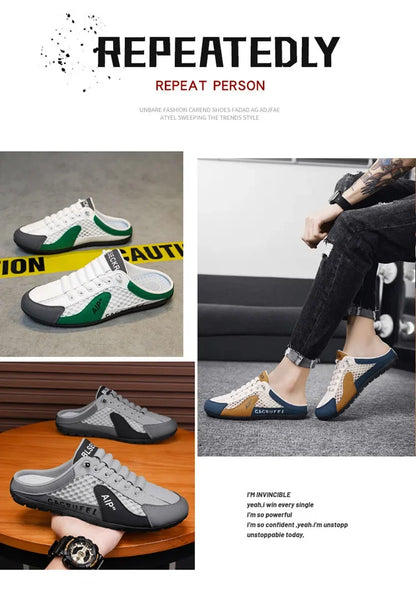 Ανδρικά casual αθλητικά παπούτσια slip-on με κορδόνια, αναπνεύσιμο mesh, unisex, για άνοιξη και φθινόπωρο, χαμηλά, επίπεδα, γρήγορη και εύκολη εφαρμογή