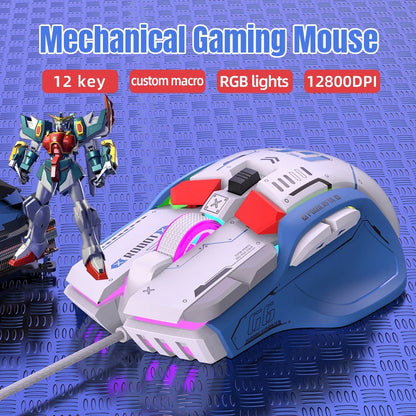 High-end Programmable Gaming Mouse Wired 12800 DPI 12 keys RGB Game Mice for Windows IOS Home Office Laptop PC