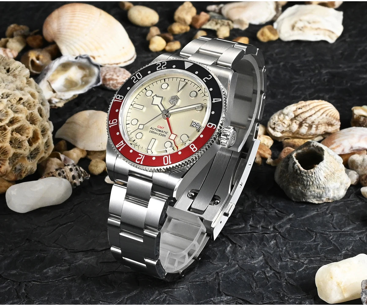 San Martin 39mm NH34 GMT Men Luxury Watch Bidirectional Aluminum Bezel Automatic Mechanical Sapphire 100M Waterproof  SN0109