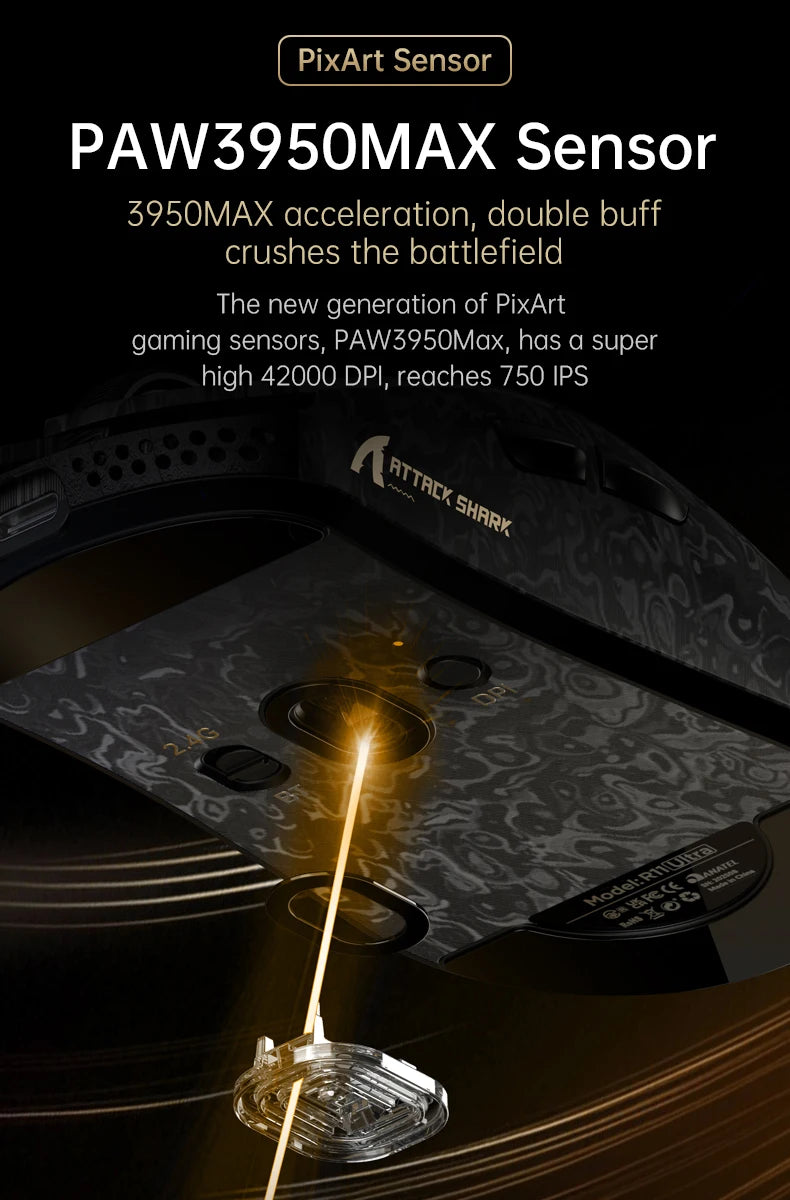 Attack Shark R11 Ultra 8K Carbon Fiber Gaming Mouse, PAW3950MAX, 49g Ultra-Lightweight, Wireless 8000Hz Polling,Tri-Mode