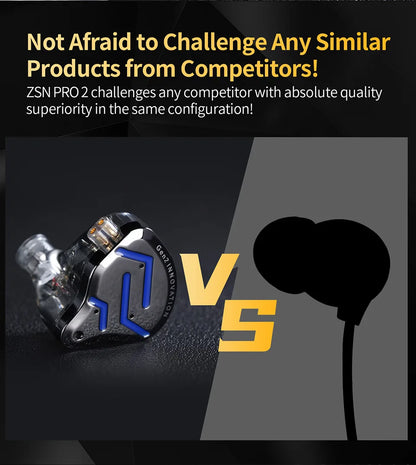 KZ ZSN Pro 2 In-Ear Metal Headphones Sport Noise Canceling Music Headphones Hybrid Drivers 1BA+1DD HIFI Bass Headphones