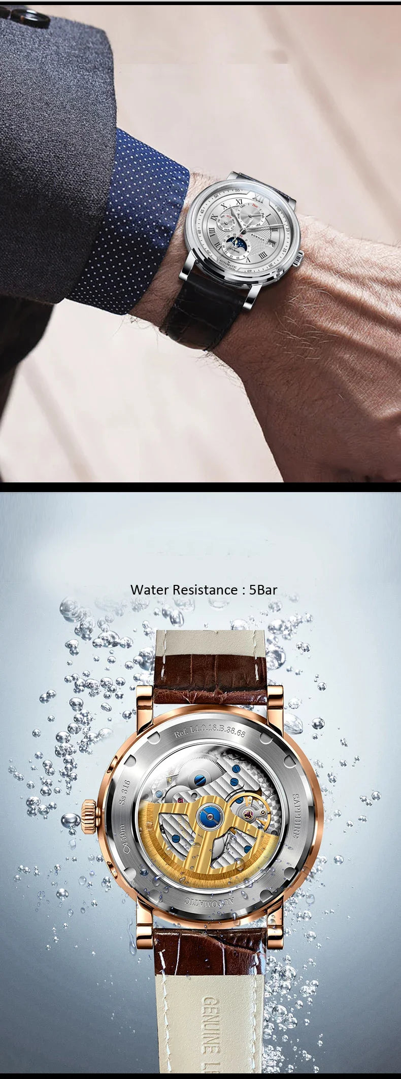 BORMAN BM3868 New 40mm Luxury Men Automatic Mechanical Men's Watches Sapphire Multi-function Waterproof Moon Phase Clocks