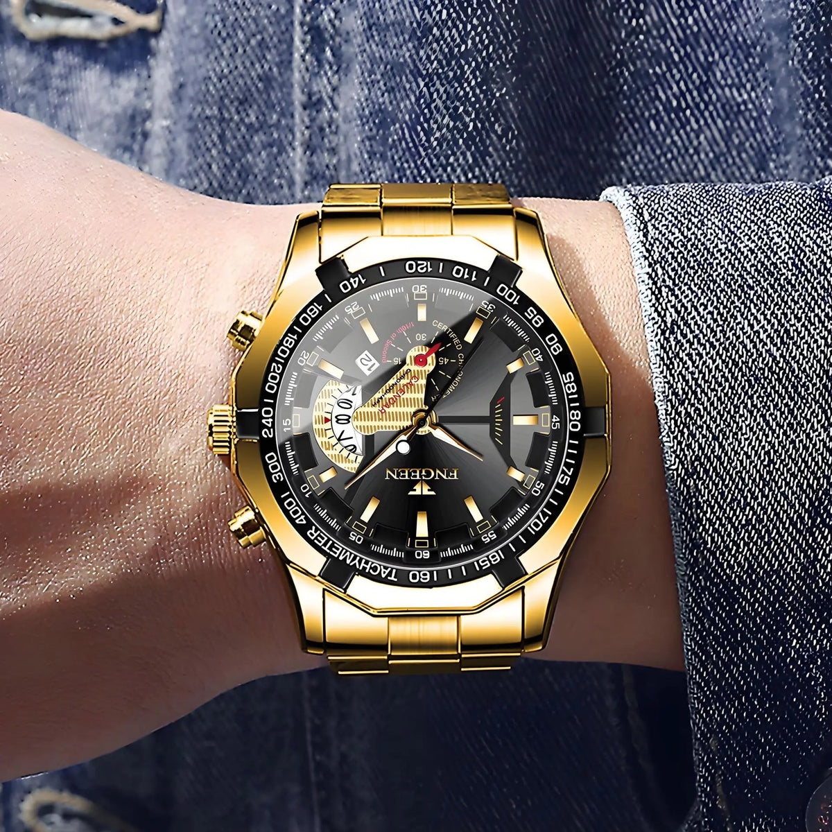 Reloj de pulsera de cuarzo de lujo BINBOND para hombre, luminiscente, resistente al agua, con fecha automática, de acero inoxidable