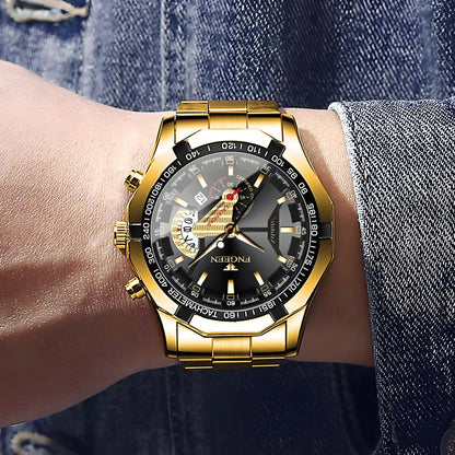 Reloj de pulsera de cuarzo de lujo BINBOND para hombre, luminiscente, resistente al agua, con fecha automática, de acero inoxidable