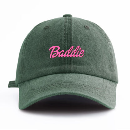 1pc Baddie Print Washed Baseball Cap for Adults,  Minimalist Retro Style Casual Soft Adjustable Dad Hat, Perfect As Gift