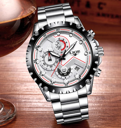 Reloj para hombre LIGE: reloj de cuarzo de última tendencia, marca de lujo, totalmente de acero, estilo profesional, resistente al agua y deportivo. Se entrega con estuche.