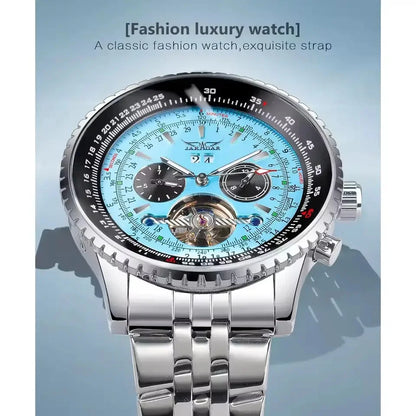 Montre mécanique automatique rétro de luxe JARAGAR 034, tourbillon, squelette creux, acier inoxydable, calendrier de la semaine, montre pour homme