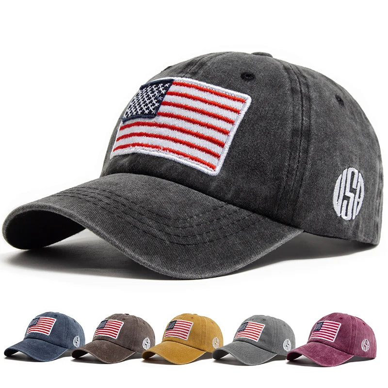 USA-Flagge Herren-Baseballkappe Retro-Stickerei Gewaschene Baumwolle Dad Hats Mode Damen Hip-Hop-Kappen Sommer Outdoor-Sonnenvisier-Hut