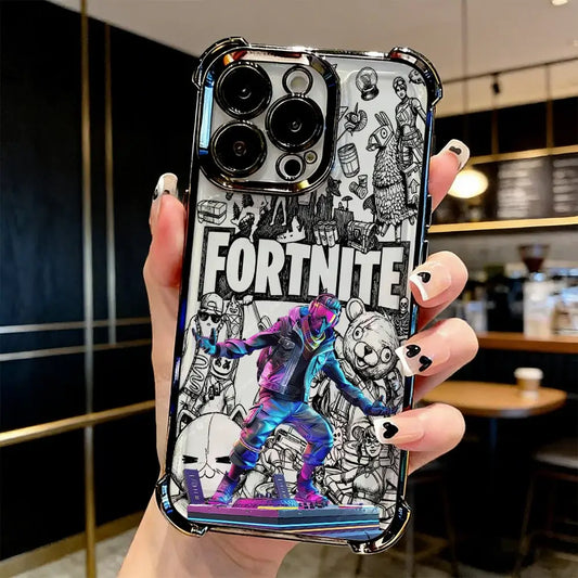 Funda de teléfono FortniteS popular con acabado metalizado para iPhone 17 17e 16e 16 15 14 13 12 11 Pro Max X XR XSMax 7 8 Mini Air Plus anticaídas