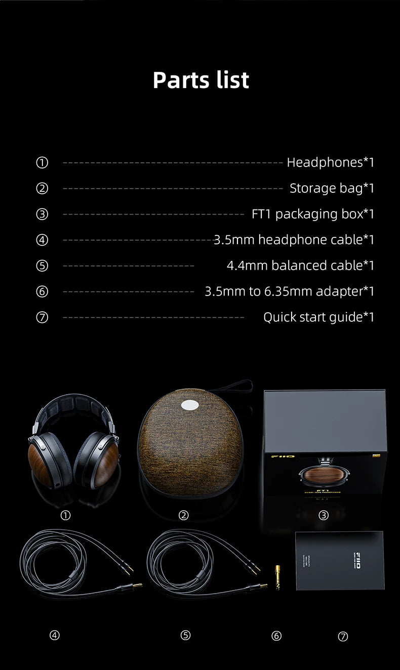 FiiO FT1 Professional Wired HiFi Monitor Headphones – North American Walnut Over-Ear Dynamic Stereo Headset with Leather & Metal Build