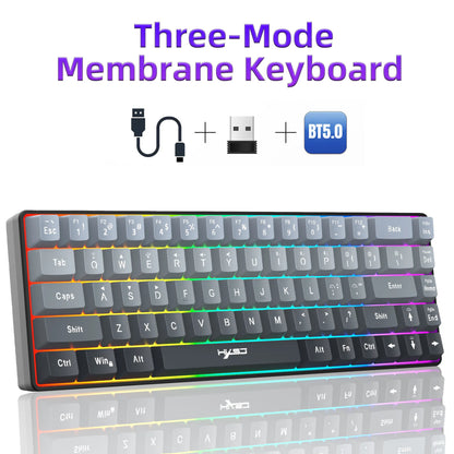 New 68% Three-Mode Wired/Wireless/Bluetooth Gaming Keyboard Gradual Change Gray RGB Backlight