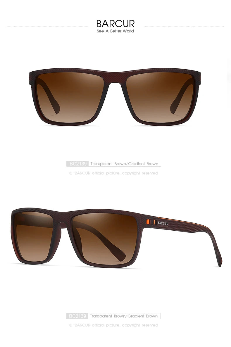 BARCUR Design TR90 Sunglasses Men Polarized Light Weight Sports Sun Glasses Women Eyewear Accessory Oculos UVAB Protection