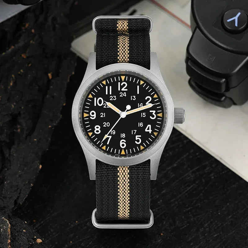 Militado ML05 38mm Military Watch Miyota 2035 Movement Domed Sapphire Crystal C3 Green Luminous 10Bar Waterproof Vintage Watches