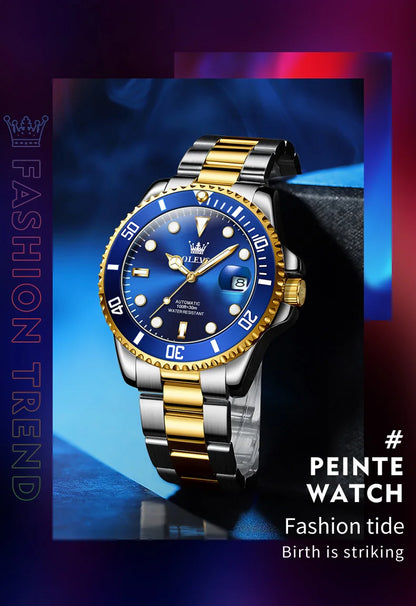 OLEVS 6650 Men Watch Classic Original Automatic Mechanical Watch For Man Zircon Scale Waterproof Luminous Stainless Steel Watch