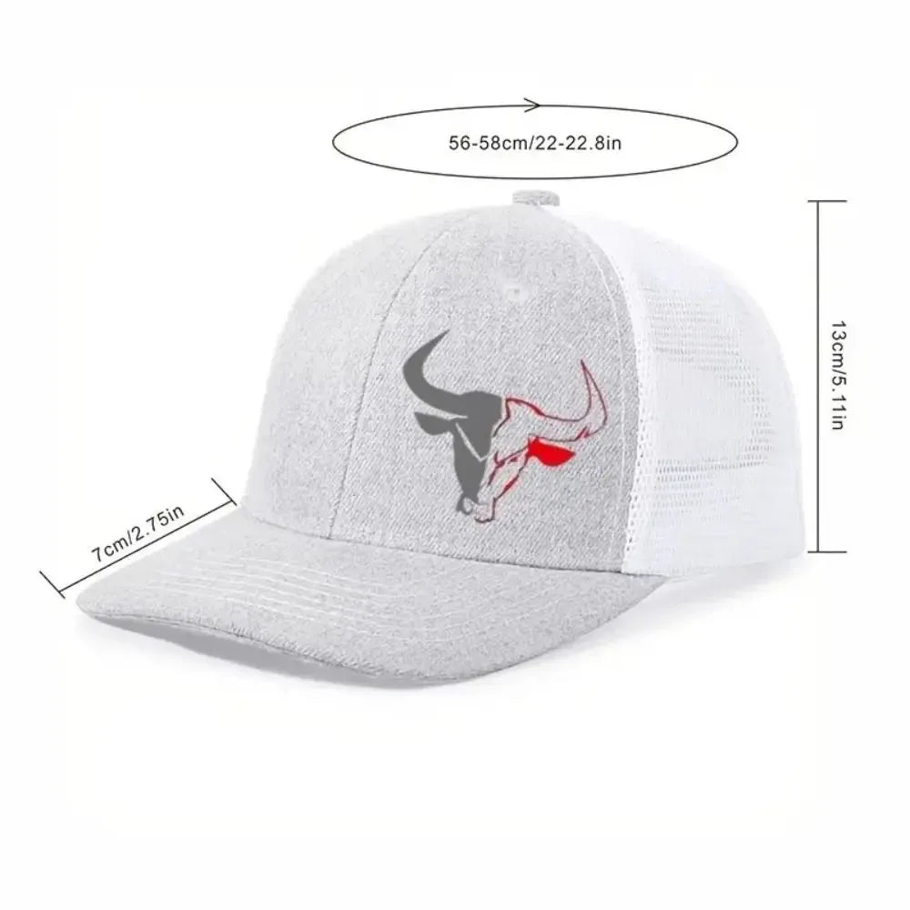 2026 New Casual Bull Head Print Summer Baseball Cap Breathable Hip Hop Sports Visor Mesh Adjustable Sun Hats Men Women