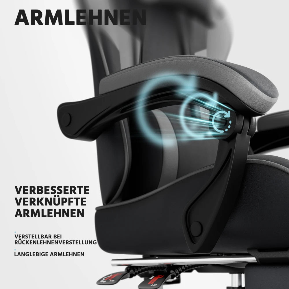 Ergonomic Computer Gaming Chair with Waist Support, Breathable PU Leather Office Chair, Seat Height and Backrest Adjustable