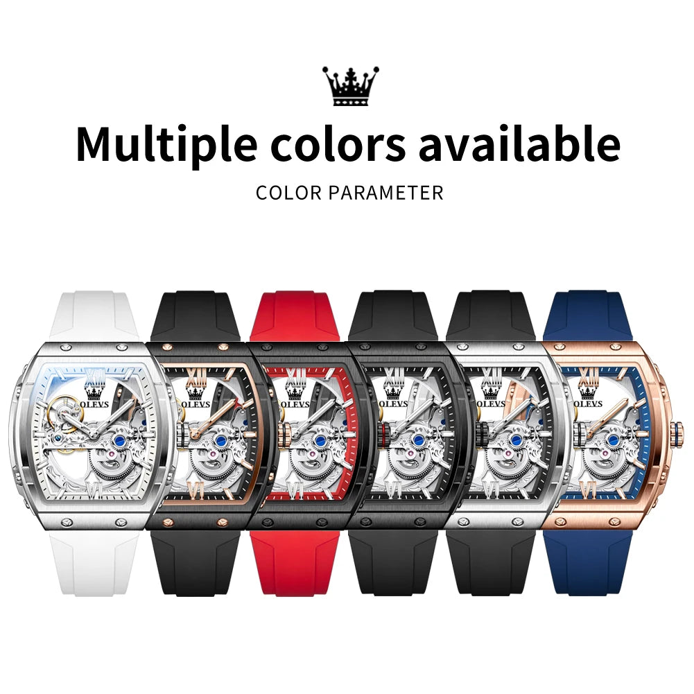OLEVS 6779 Mens Watch Skeleton Mechanical Watch Fashion Business Sport Waterproof Luminous Silicone Strap Watches For Men