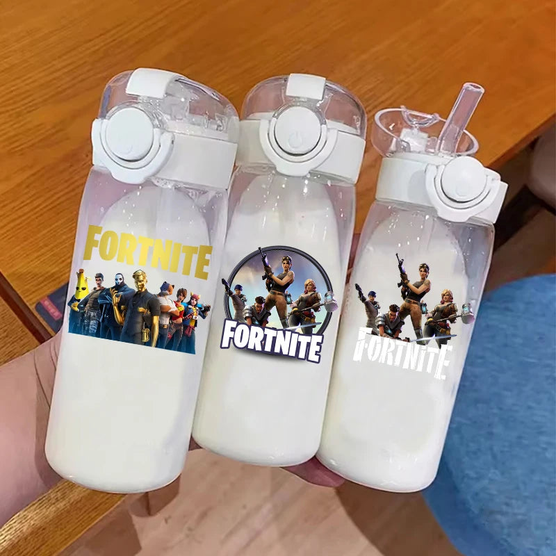 400ML Fortnites 18CM Straw Cup for Adult Boys Girls Cute Water Cup Cartoon Students Drop-Resistant Water Bottle Portable Gifts