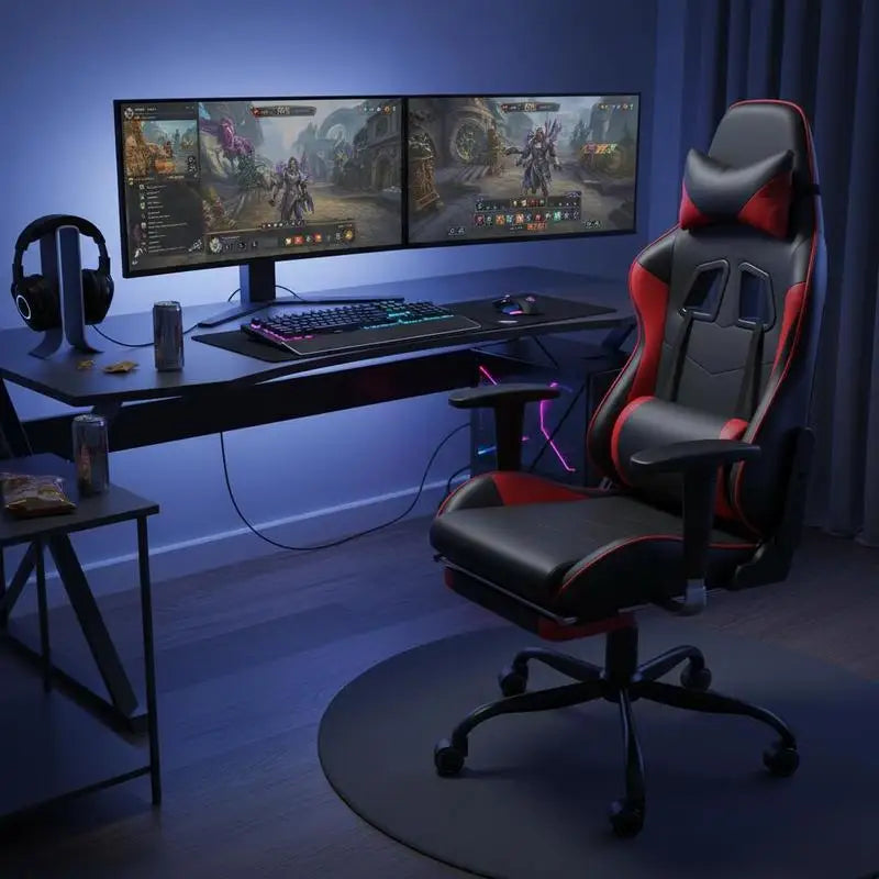 Massage Gaming Chair with Footrest Black and Red 66X56X120,5-131 cm in Imitation Leather, Reclining 360 Swivel Chair ° Maximum 110 kg