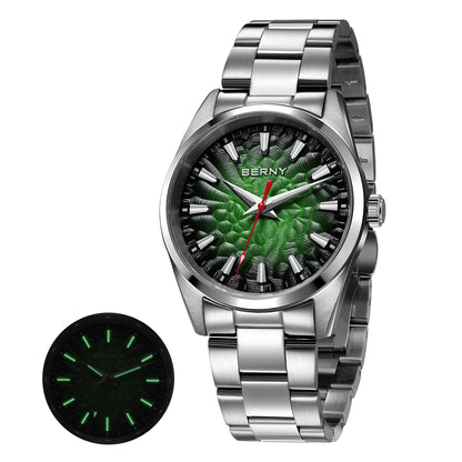 Reloj para hombre BERNY – Reloj de cuarzo, cristal de zafiro, agujas luminiscentes, resistente al agua hasta 10 ATM, fabricado íntegramente en acero inoxidable – Estilo elegante y desenfadado, ideal para el día a día o para ocasiones profesionales