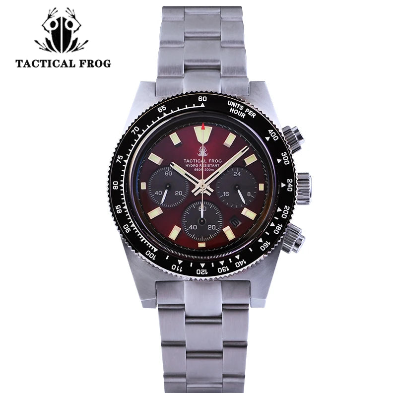 Tactical Frog Men's Business Diving Watch VS75B Quartz Chronograph 316L Steel Sapphire 200M Waterproof C3 Luminous Mens Watch