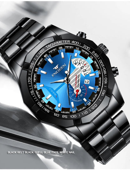 Reloj de pulsera de cuarzo de lujo BINBOND para hombre, luminiscente, resistente al agua, con fecha automática, de acero inoxidable
