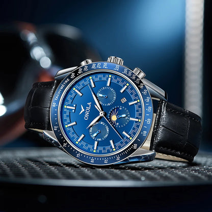 Montre mécanique pour homme ONOLA – Montre automatique de luxe au style décontracté, avec bracelet en cuir et cadran ajouré