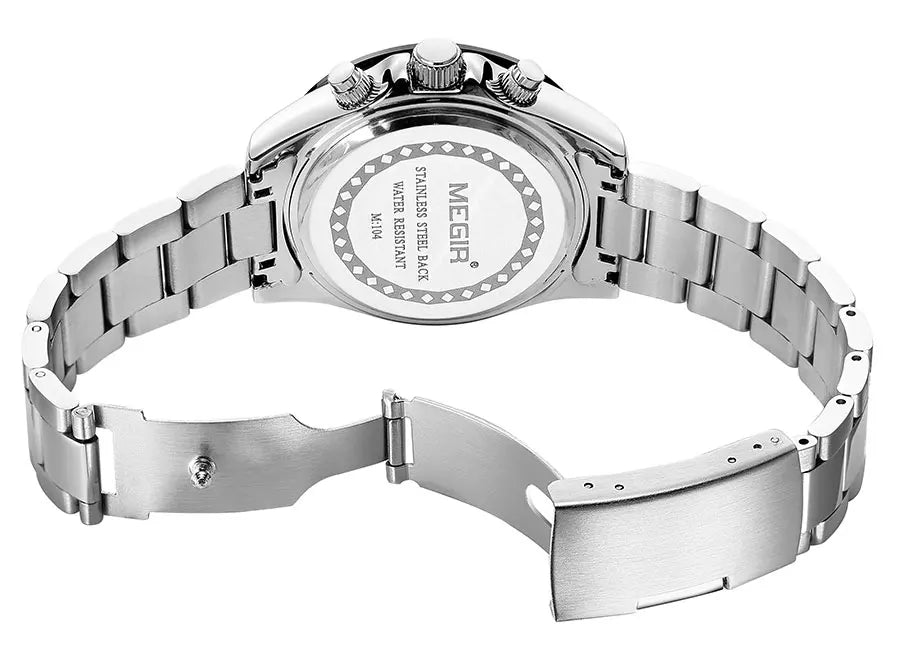 Reloj de hombre MEGIR, marca de lujo, reloj deportivo de cuarzo, correa de acero inoxidable, resistente al agua, cronógrafo, reloj de pulsera