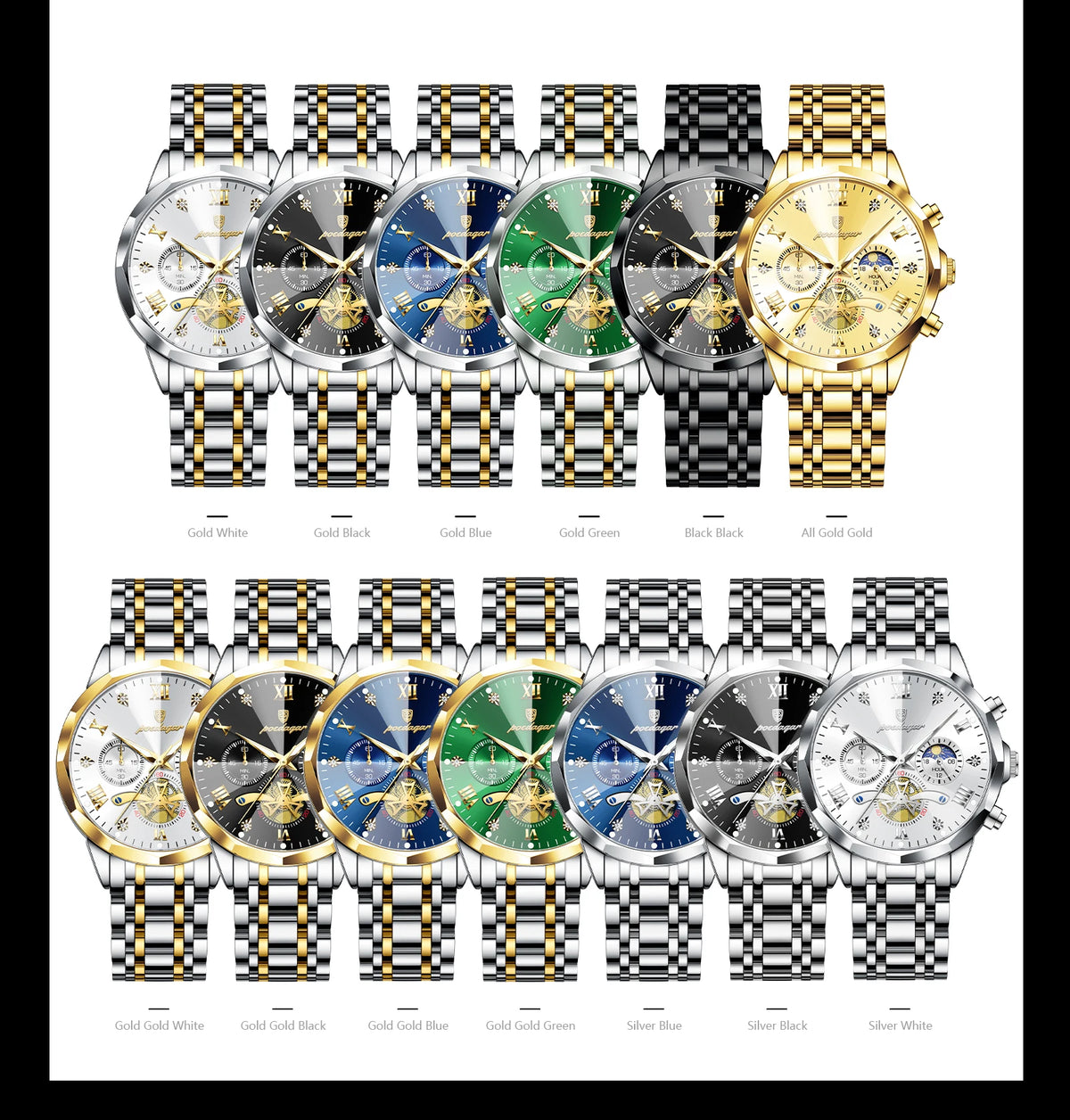 Montre homme POEDAGAR de luxe originale, étanche, chronographe lumineux, montre-bracelet en acier inoxydable à quartz, montres haut de gamme pour hommes