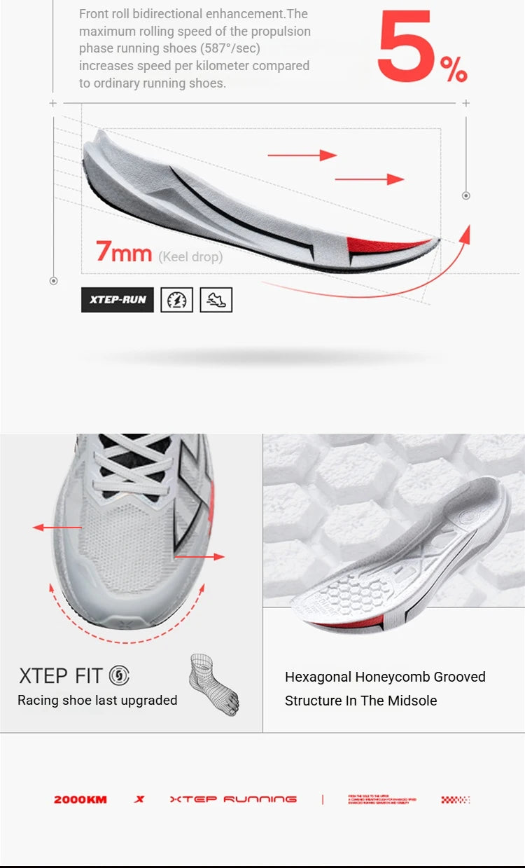 Xtep 2000km 5.0 Shoes Sneakers for Men Cushion Durable Professional Combat Universal Jogging Running Shoes 874119110023