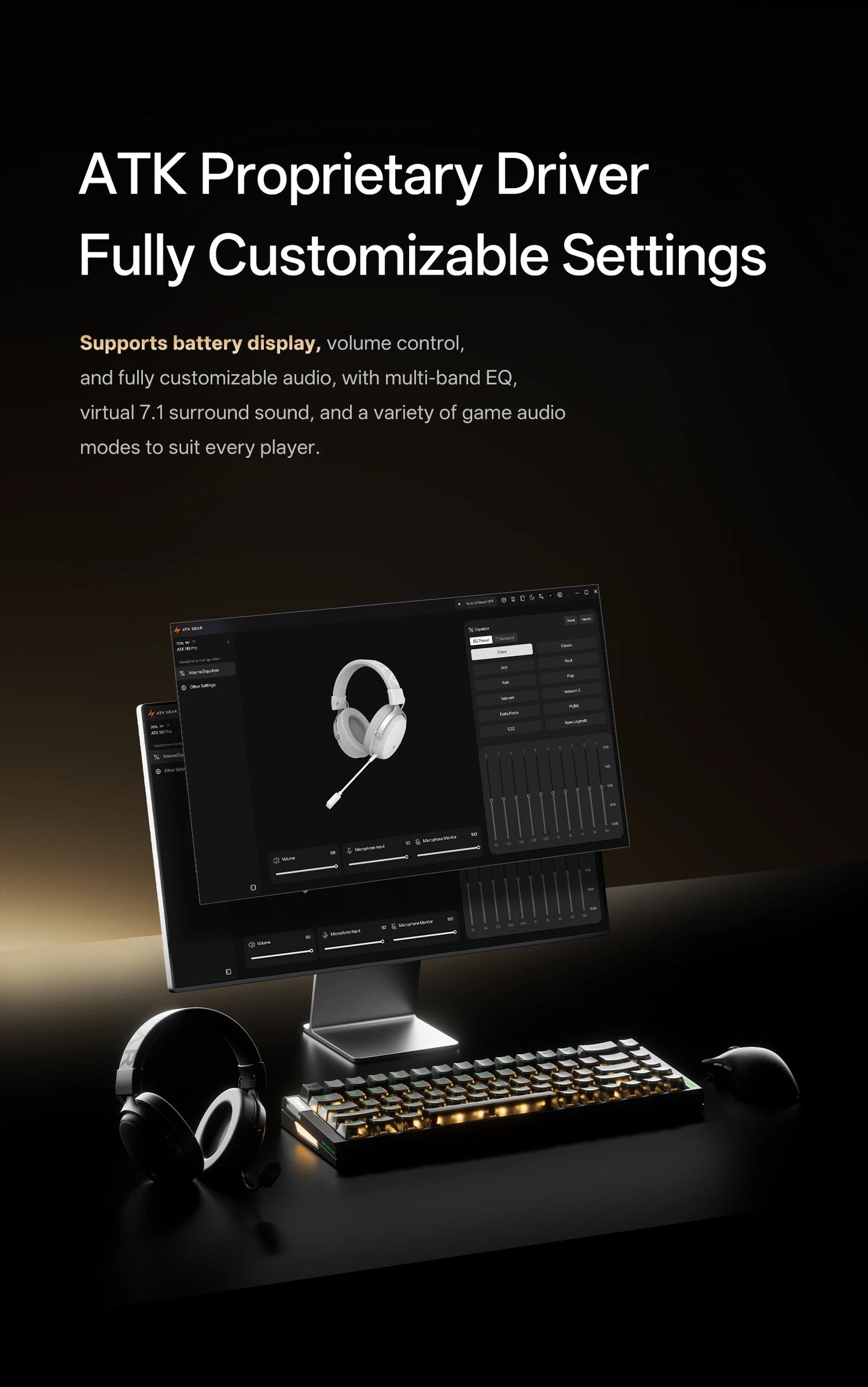 ATK N9 Pro Ultra Wireless Headset with Mic 7.1 sound Four Mode E-sports lightweight headphone Low latency noise reduction gift