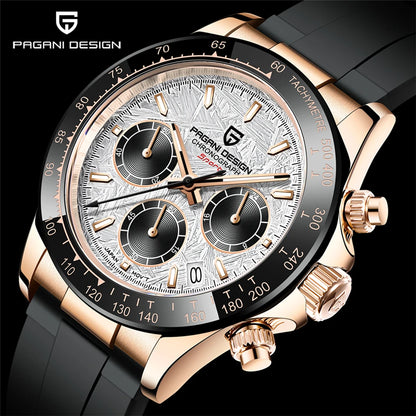 PAGANI DESIGN V2 40MM Reloj de cuarzo para hombre con esfera de meteorito, cristal de zafiro, cronógrafo retro y resistente al agua