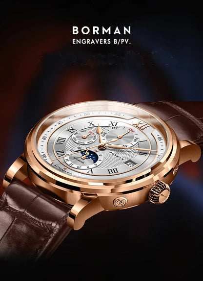 BORMAN BM3868 New 40mm Luxury Men Automatic Mechanical Men's Watches Sapphire Multi-function Waterproof Moon Phase Clocks