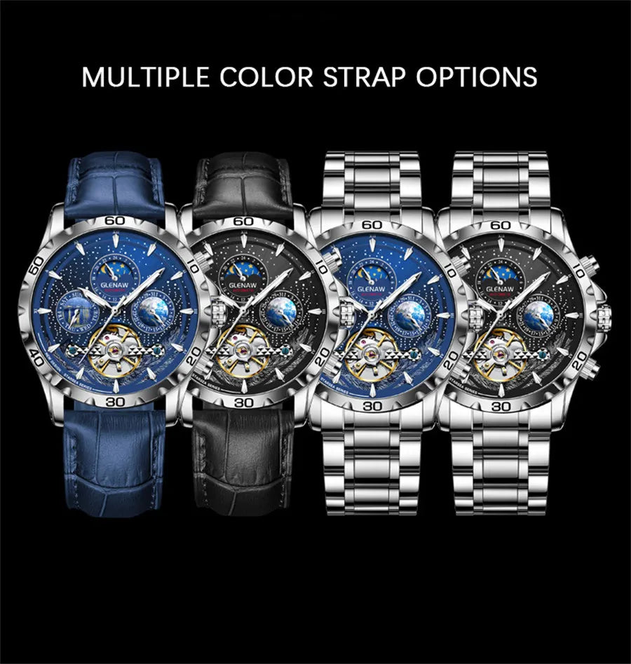 Relojes para hombre GLENAW Design, marca líder de lujo, moda y negocios, reloj automático impermeable para hombre, reloj mecánico para hombre