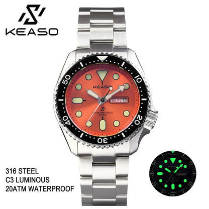 KEASO Top Men's Dive Watch C3 Super Luminous 316L Solid Steel 20Bar Waterproof Sapphire Mirror MIYOTA 2035 Quartz Movement Watch
